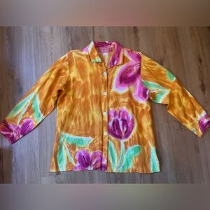 David Dart artsy watercolor floral button down